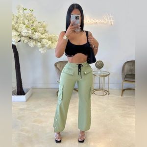 Street Vibes Cargo Pants Parachute Trousers Size Small (Green)